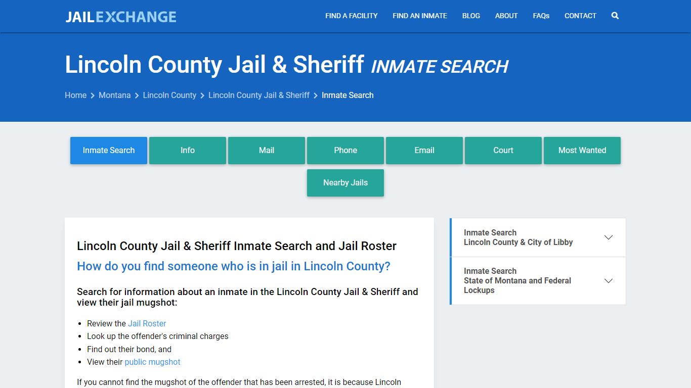 Inmate Search: Roster & Mugshots - Lincoln County Jail & Sheriff, MT